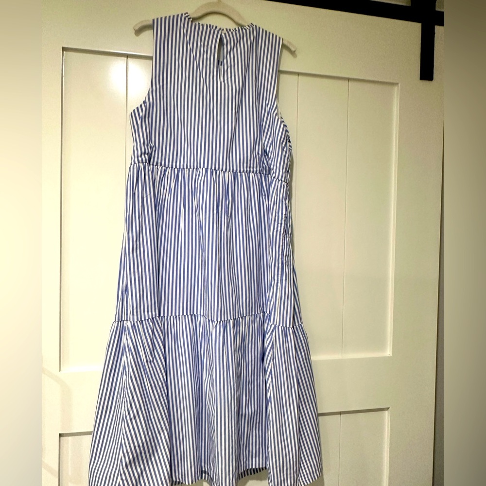 J CREW WHITE/CORNFLOWER BLUE Sleeveless Maxi-dress